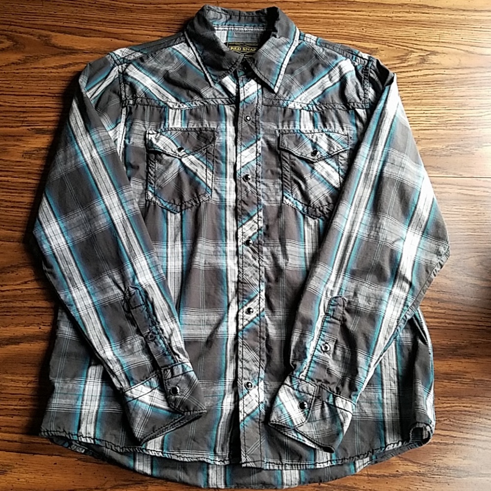 EUC- Red Snap- Snap Button Casual Plaid Shirt M